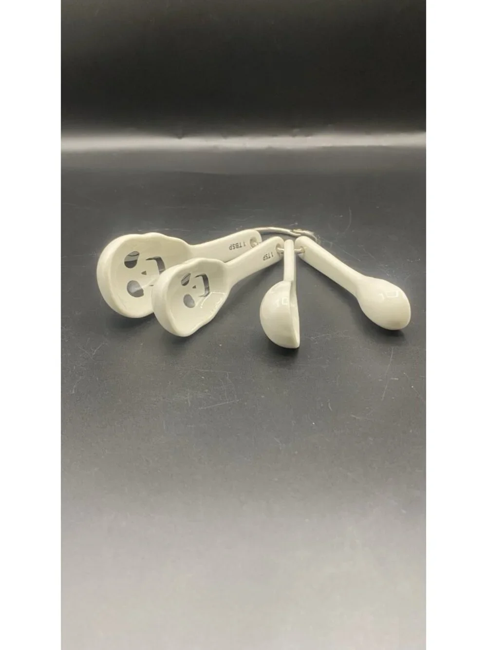 Halloween Skeleton Skull Ceramic Measuring Spoons Set of 4 Spooky Kitchen